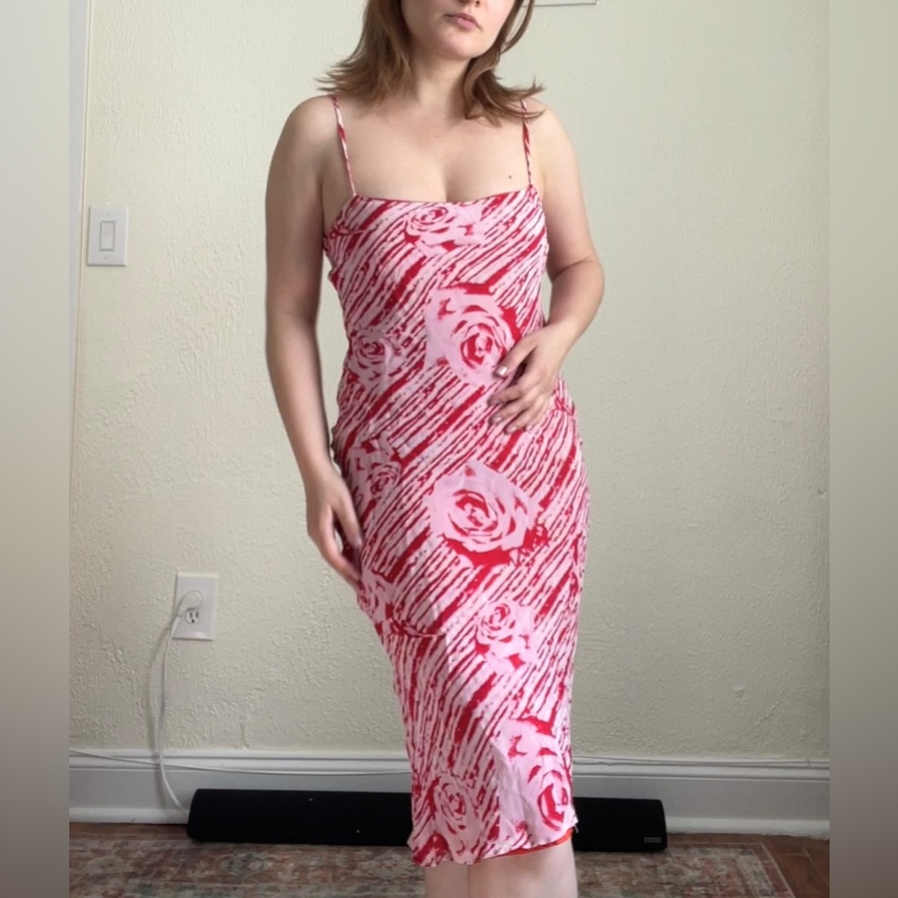 Vintage Slip Midi Dress with Rose Pattern